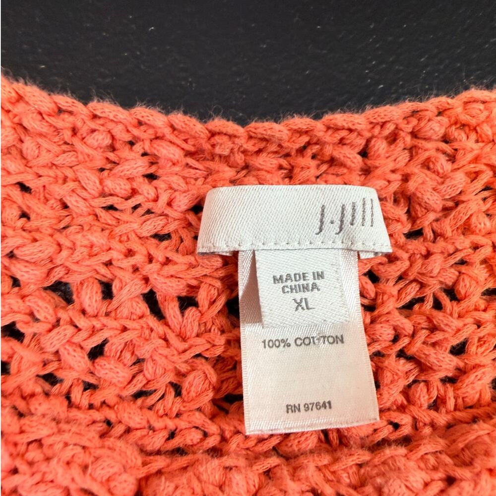 J.Jill Coral Open Knit Cotton Tunic Sweater XL Side Button Boho Coastal - Picture 5 of 8